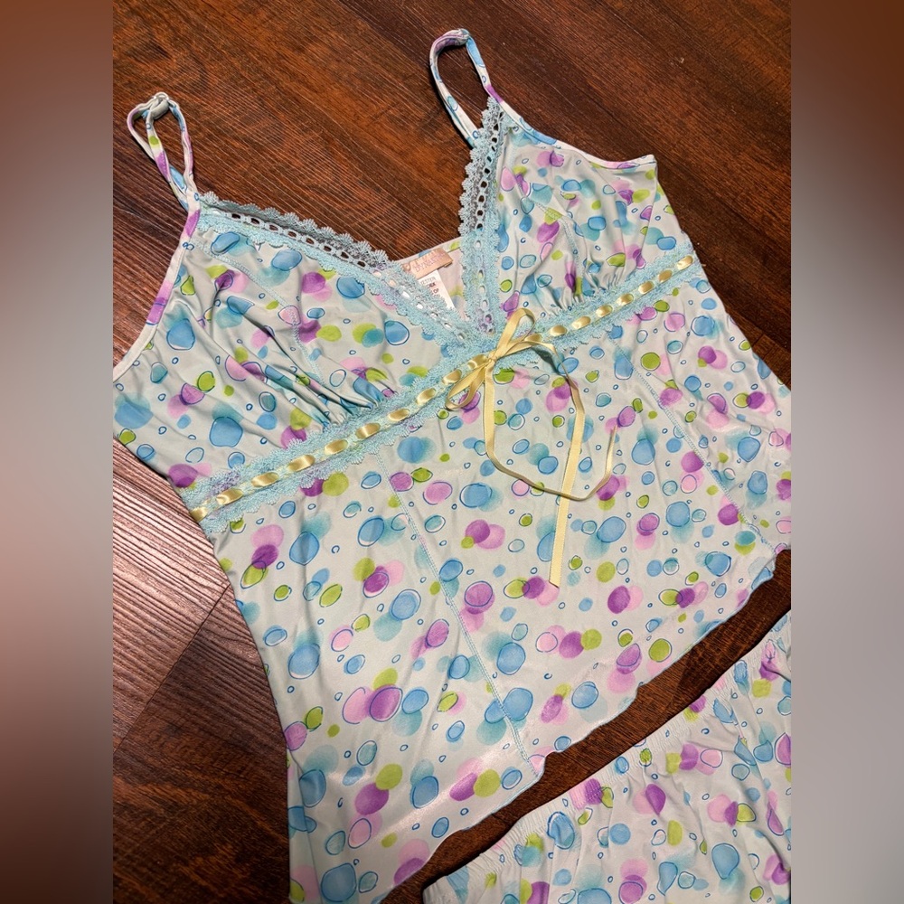 California Dynasty Vintage Y2K Colorful Polka Dot Women's Sleepwear Set Large